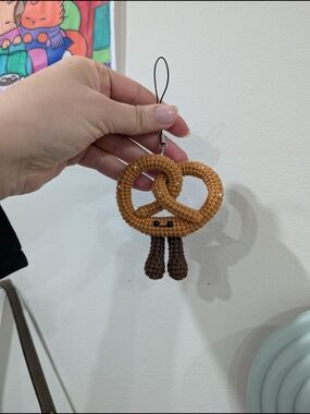Crocheted Pretzel Charm Keychain in Caramel and Chocolate